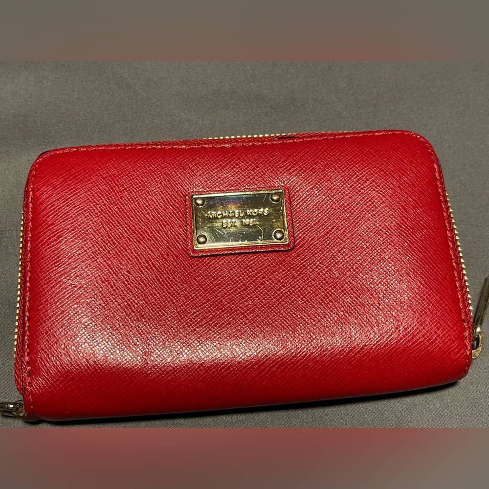 Michael Kors Red and Gold Zip Wallet